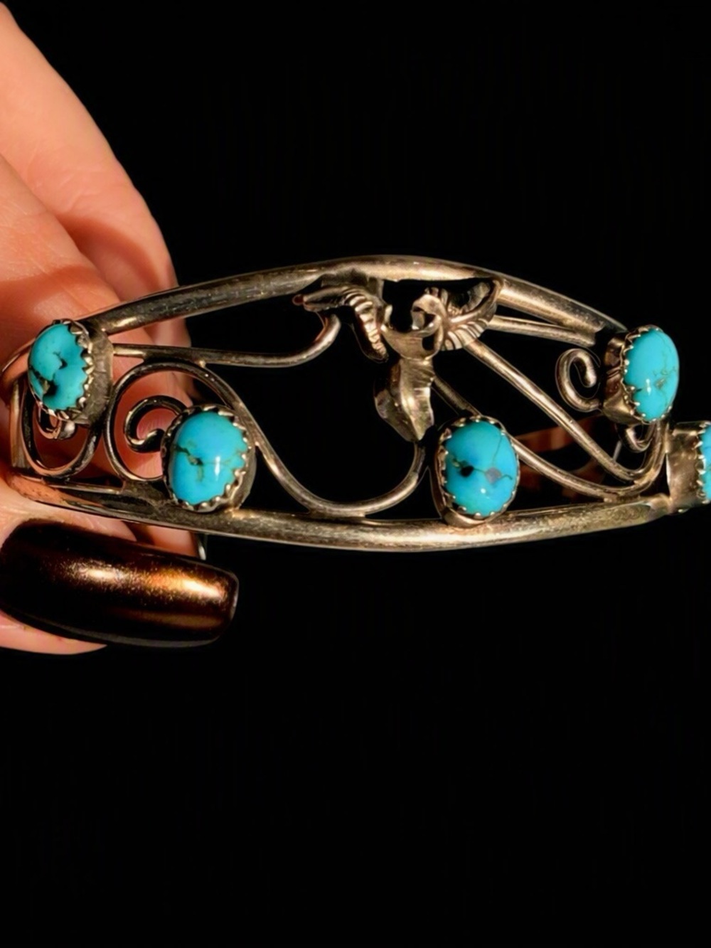 Native America Navajo Sterling Silver Turquoise Bracelet By Carolynn Nez